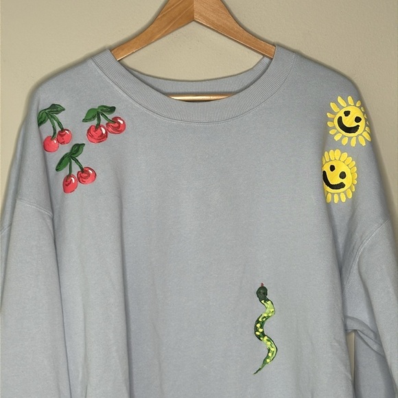 Coney Island Picnic Art Doodles Puff Print Sweatshirt in Kentucky Blue Size XL - Picture 3 of 9